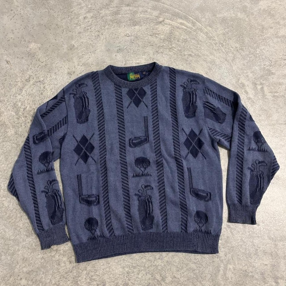 Vintage 90s Fairway Sport Golf Knit Sweater Golf Club Pattern Size XL